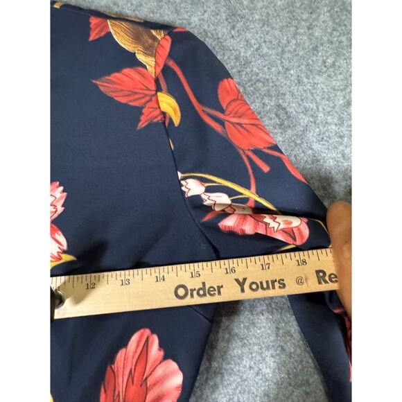C/ MEO Dress Women Small Gossamer Navy Blue Floral Print Long Sleeve Wrap‎ Mini - Picture 5 of 9